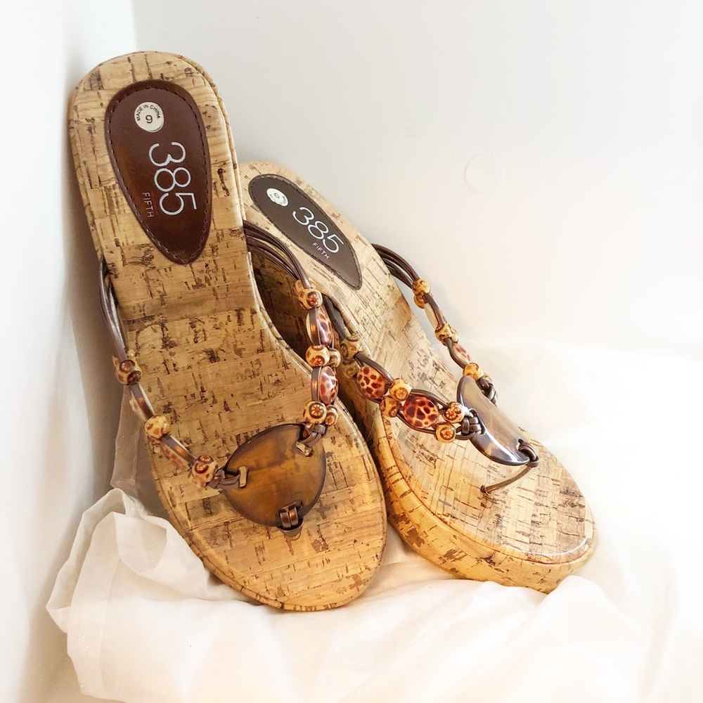385 Fifth brown shell wedge sandals - Picture 5 of 6